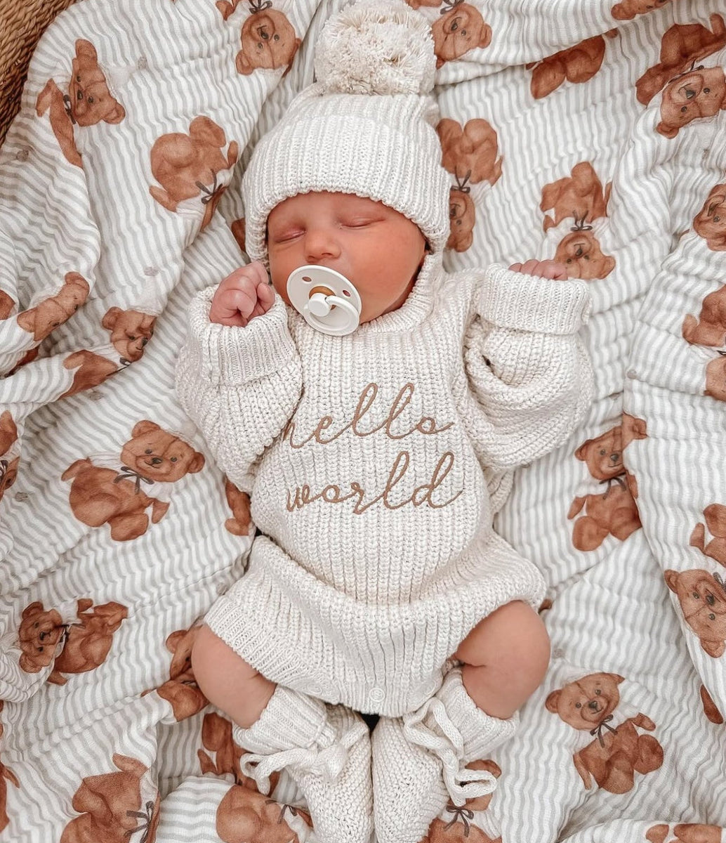 Hello World' Chunky Knit Romper - Honey – Blossom and Pear