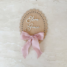 Load image into Gallery viewer, Oval Scallop Name Plaque - Bow (15cm)