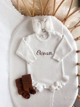 Load image into Gallery viewer, Long Sleeve Frill Leg Knit Romper - Milk