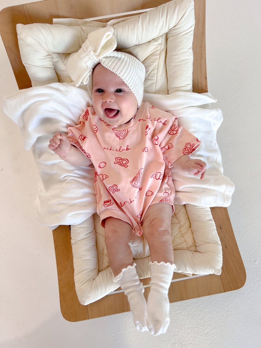 'Brunch Club' Slouch Romper Pink Red