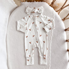 Load image into Gallery viewer, Long Sleeve Bamboo Growsuit & Topknot Bundle - Honey Bee