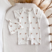 Load image into Gallery viewer, Short Sleeve Bamboo Growsuit & Beanie Bundle - Honey Bee