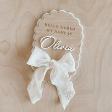 Load image into Gallery viewer, 'Hello World My Name Is' Oval Scallop Plaque - Bow