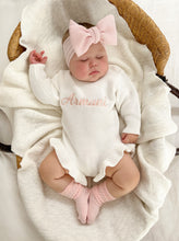 Load image into Gallery viewer, Long Sleeve Frill Leg Knit Romper - Milk