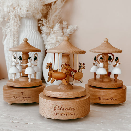 Heirloom Wooden Musical Carousel - Baptism Christening or First Birthday