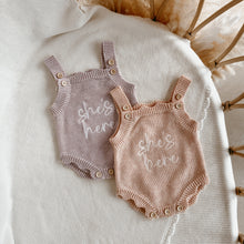 Load image into Gallery viewer, 'She's Here' Singlet Mini Knit Romper - Pink Lemonade