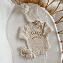 Load image into Gallery viewer, 'Hello World' Chunky Knit Romper & Bonnet Bundle