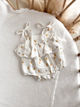Load image into Gallery viewer, Lemon Bee Shoulder Tie Romper