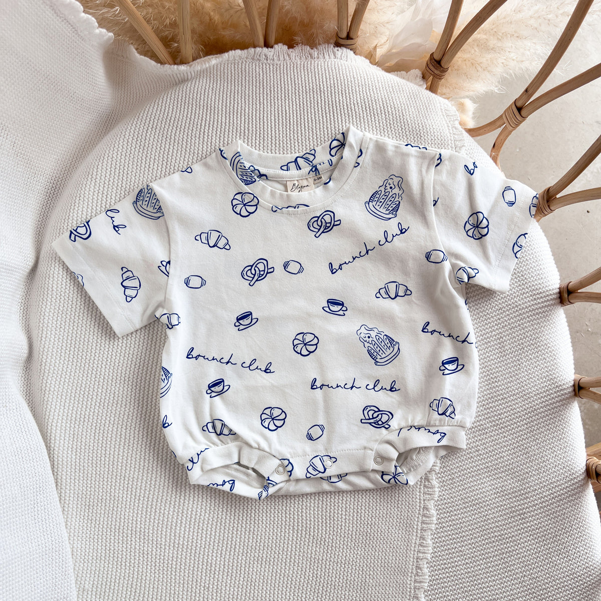 'Brunch Club' Slouch Romper Blue White - Main Image
