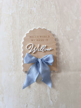 Load image into Gallery viewer, 'Hello World My Name Is' Arch Scallop Plaque - Bow