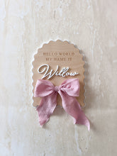 Load image into Gallery viewer, 'Hello World My Name Is' Arch Scallop Plaque - Bow