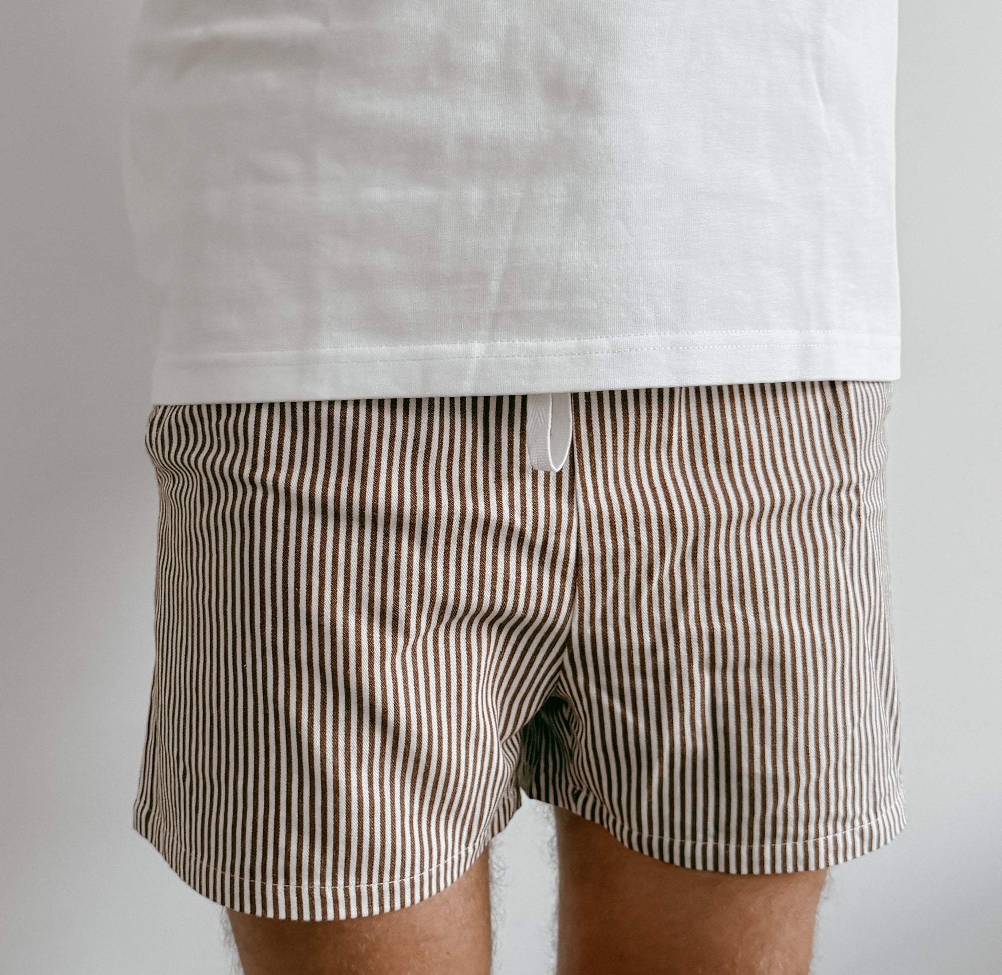 Men’s Drawstring Shorts - Brown Stripe