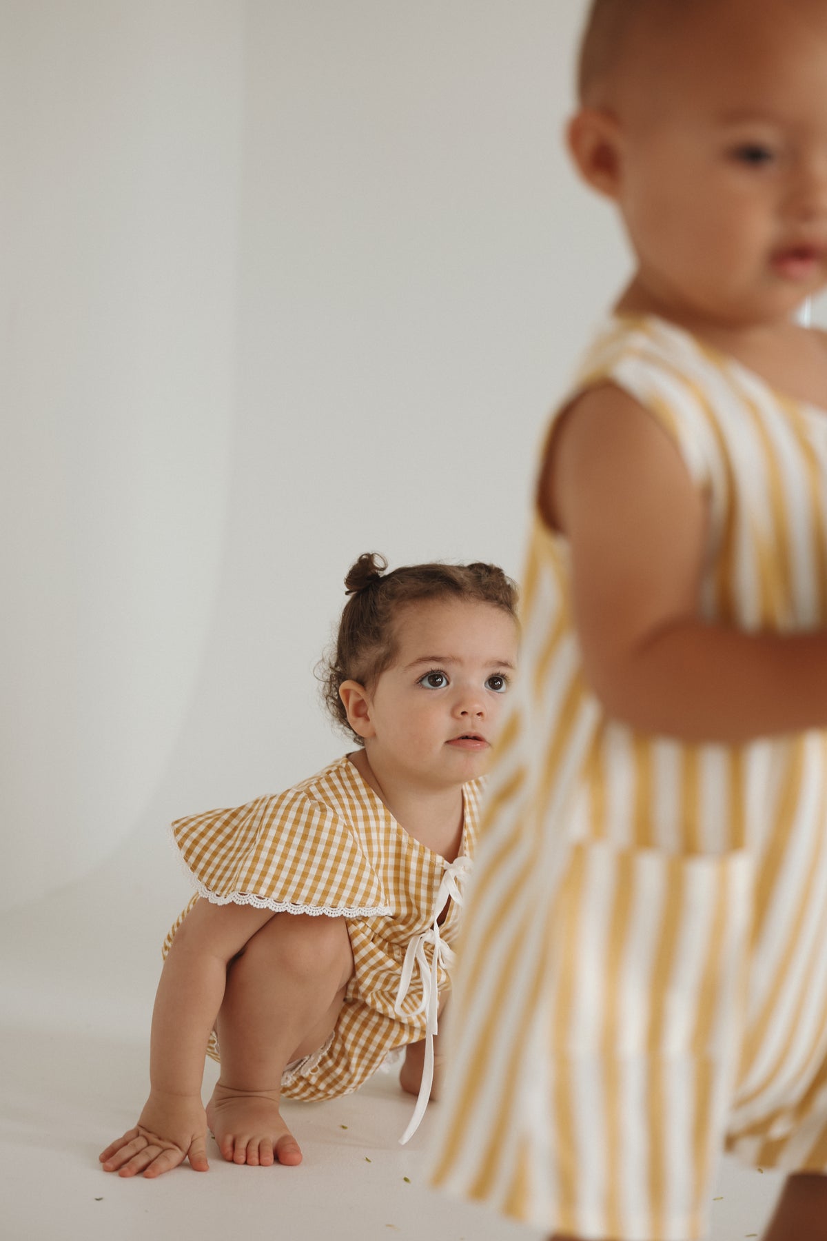 Mustard Gingham Flutter Sleeve Romper