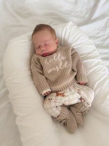 'Hello World' Mini Knit Sweater - Fawn