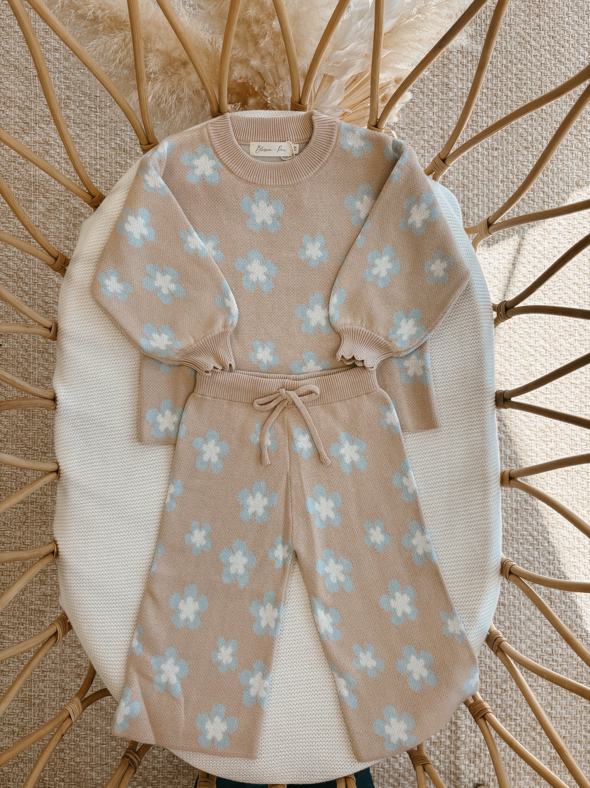 Mocha Blue Daisy Knit Set