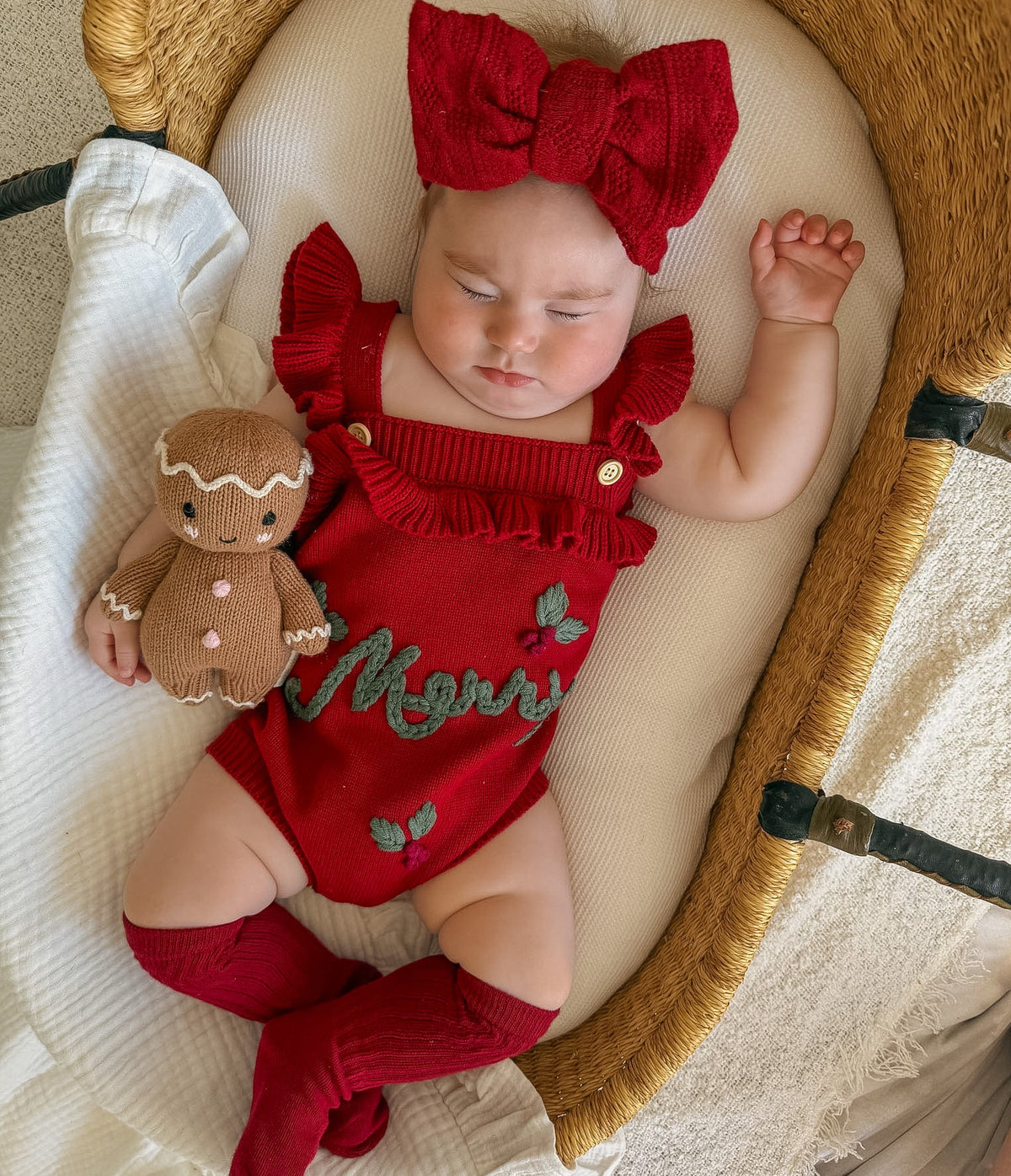 Merry Singlet Frill Knit Romper - Cranberry