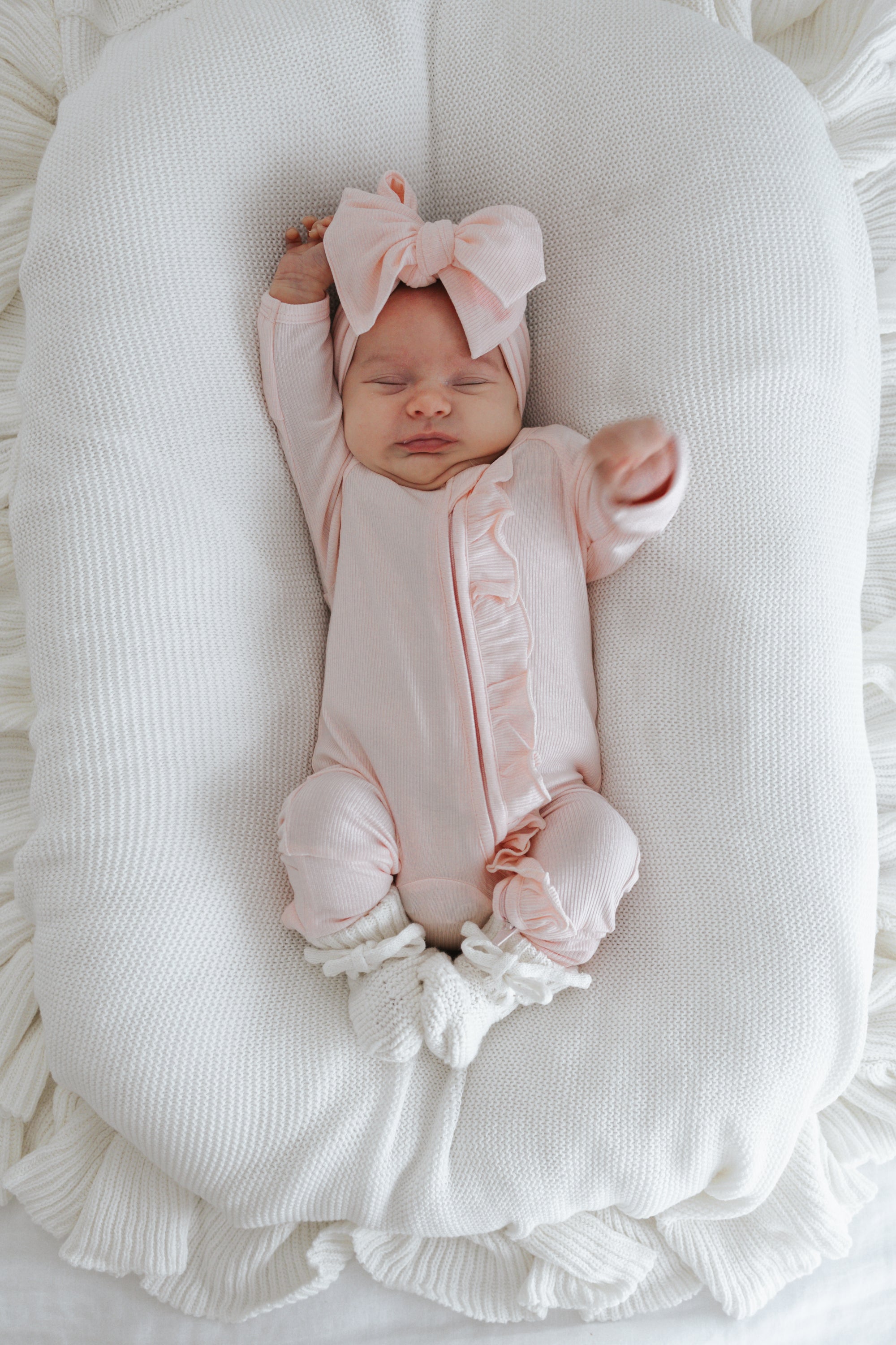 SALE Ribbed Frill Bamboo Zip Growsuit - Peony Pink