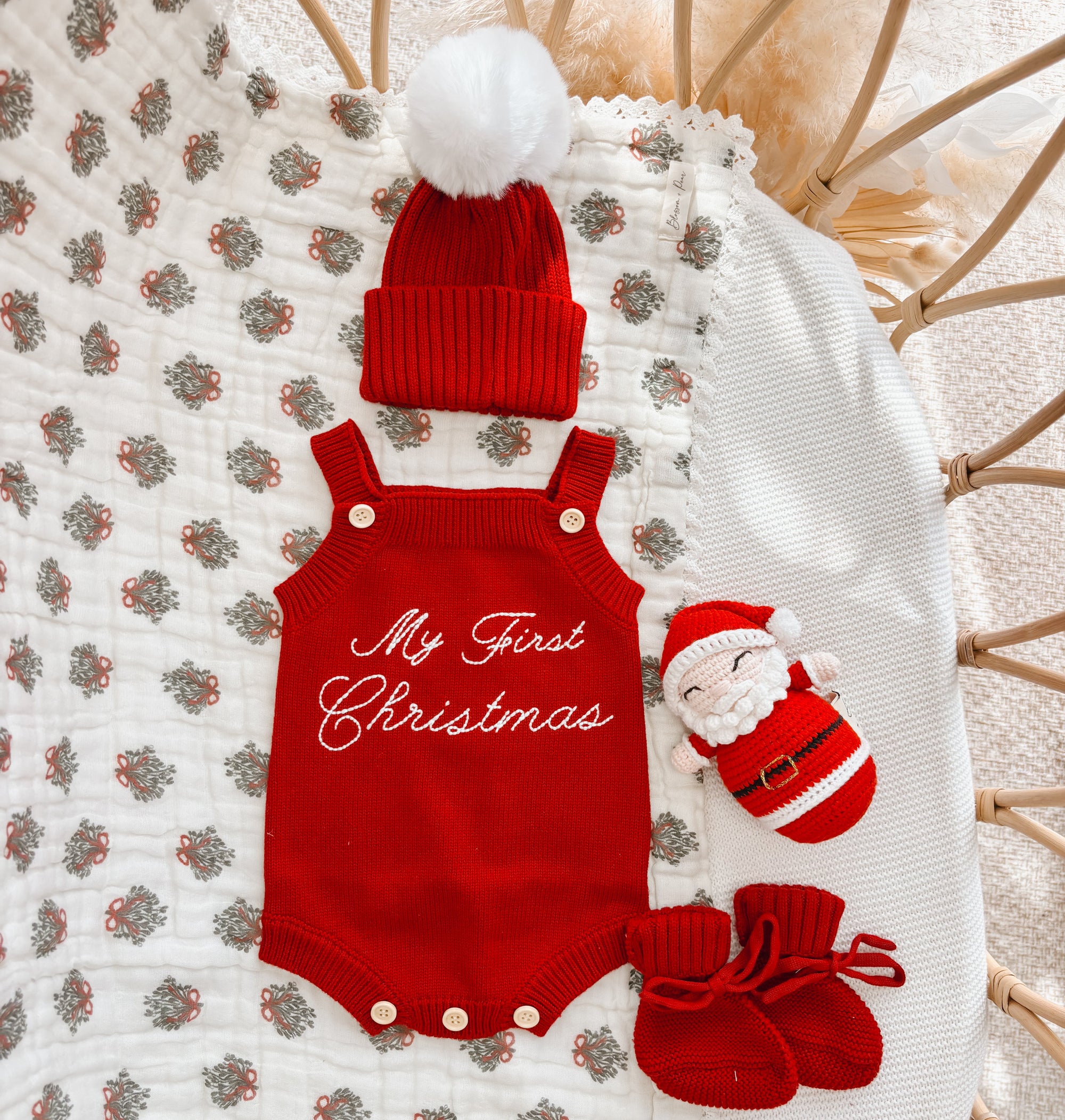 Embroidered ‘My First Christmas’ Singlet Knit Romper