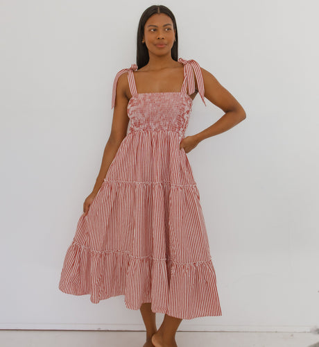 Ladies Candy Stripe Dress - Red