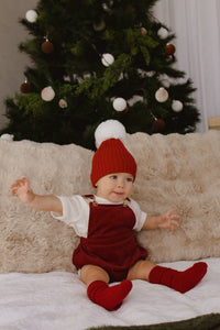 Corduroy Christmas Overalls - Burgundy
