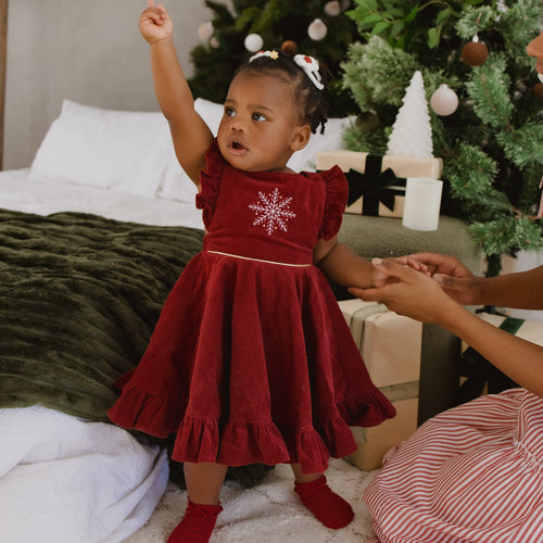 Corduroy Christmas Dress - Burgundy