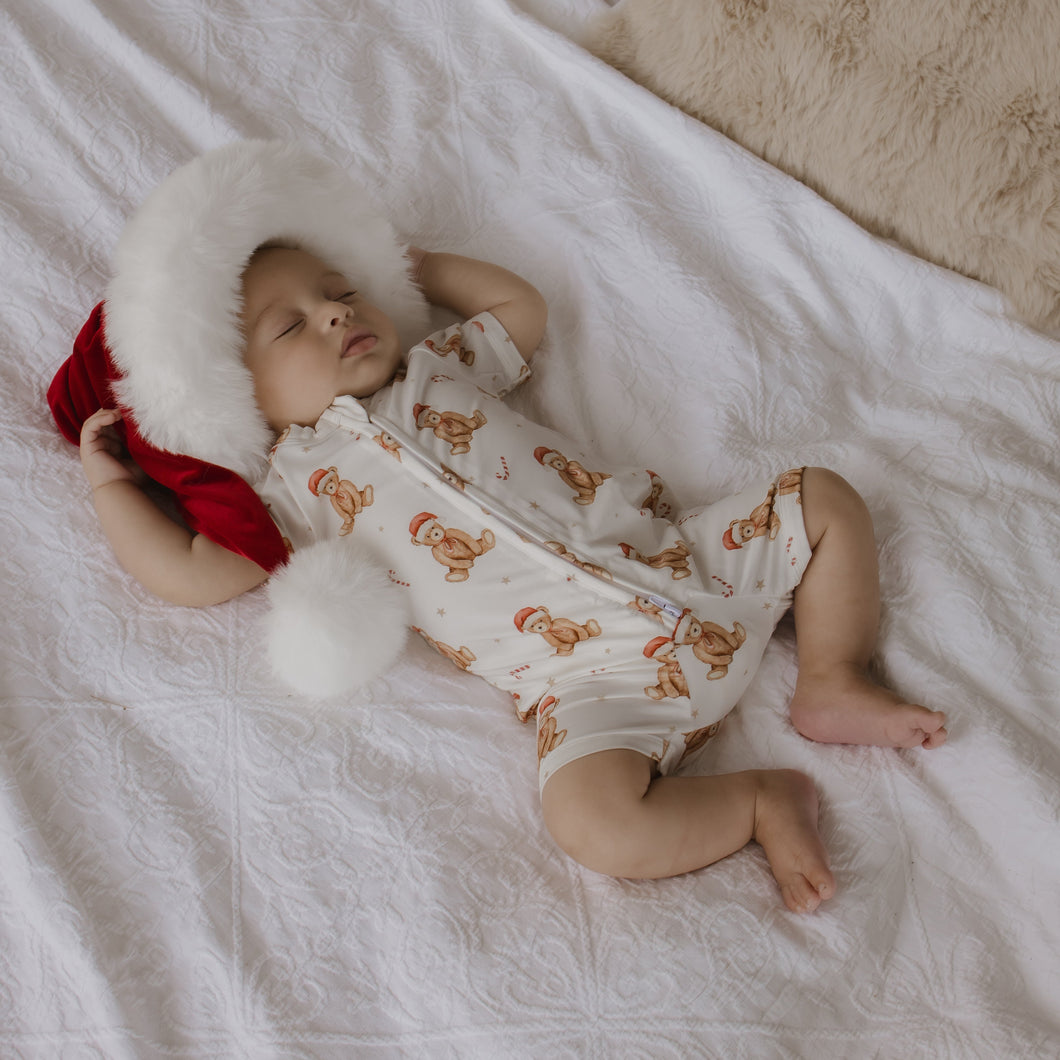 Short Sleeve Bamboo Growsuit - Theodore Bear