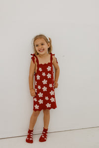 Red Posy Shoulder Tie Knit Dress
