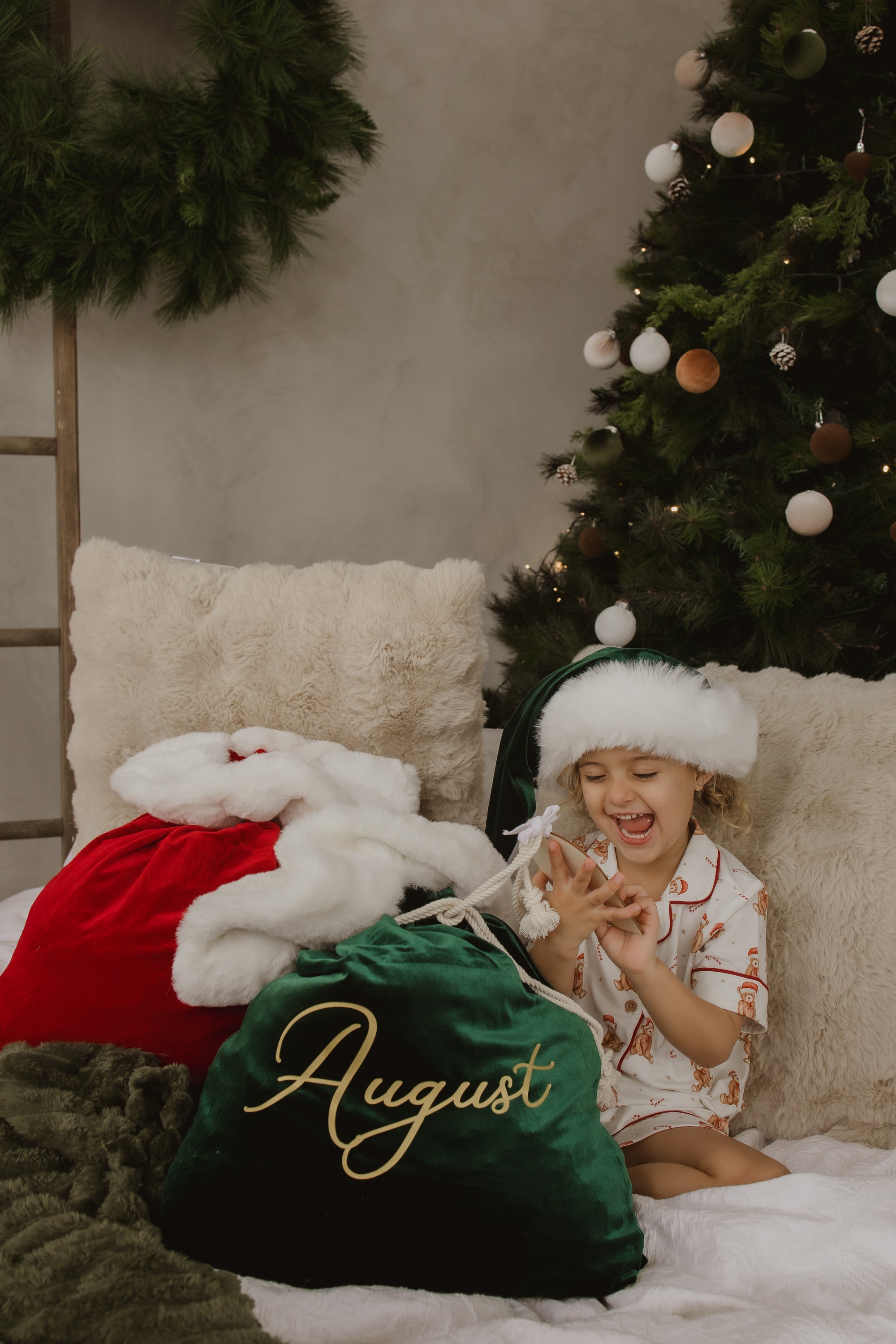 Personalised Holiday Santa Sack &amp; Stocking Bundle - Emerald - PRE ORDER - Est. Dispatch Early October