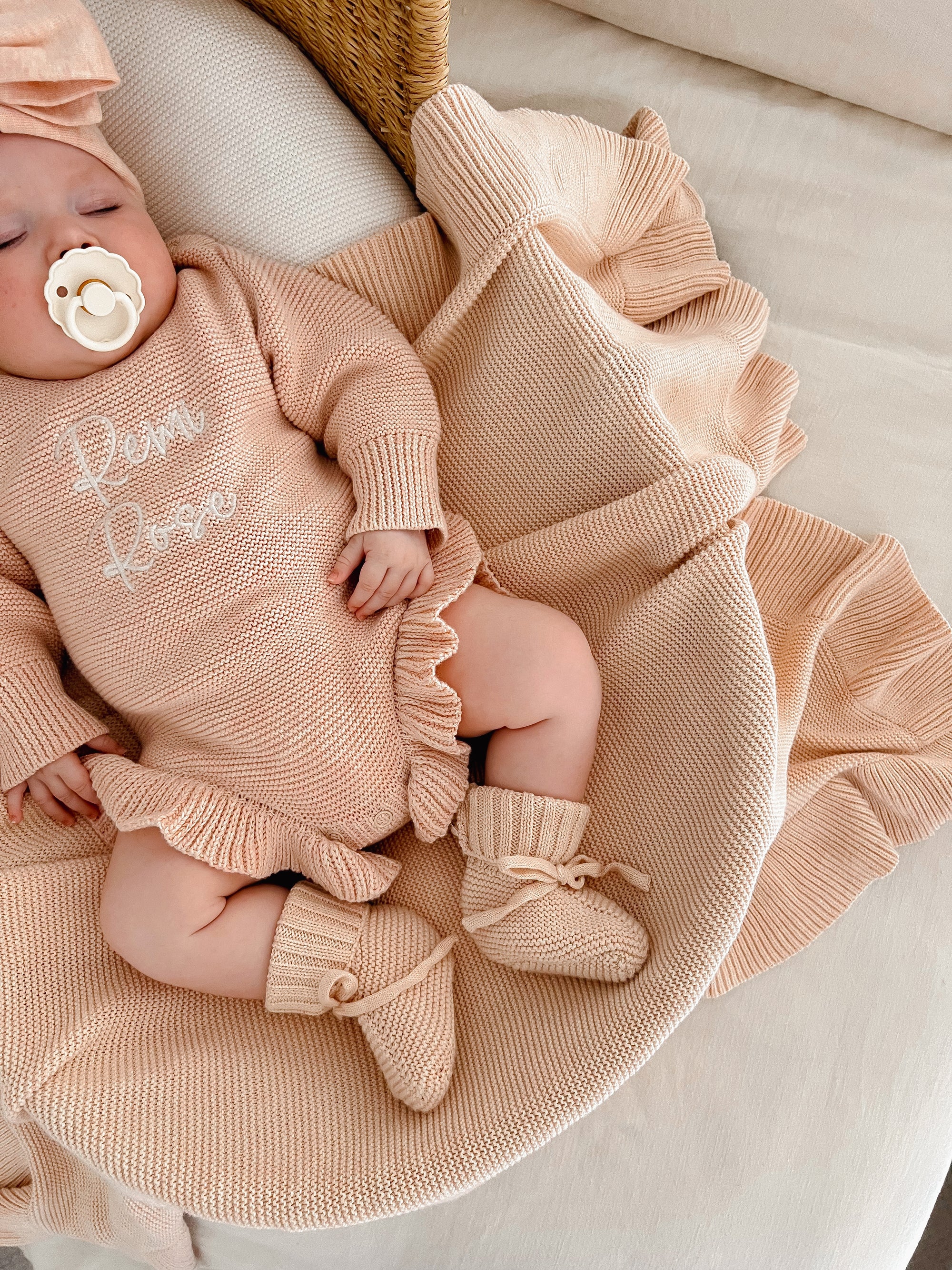 Long Sleeve Frill Leg Knit Romper - Pink Lemonade