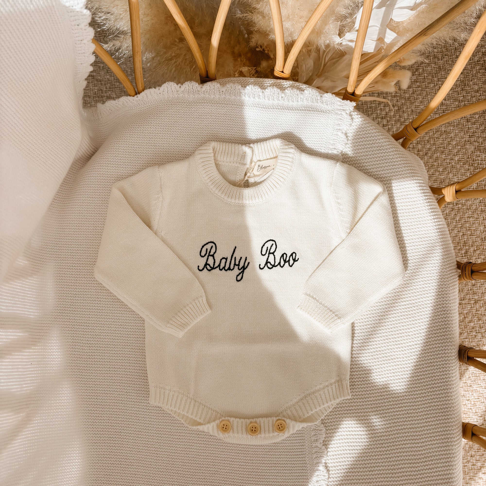 'Baby Boo' Long Sleeve Knit Romper - Milk