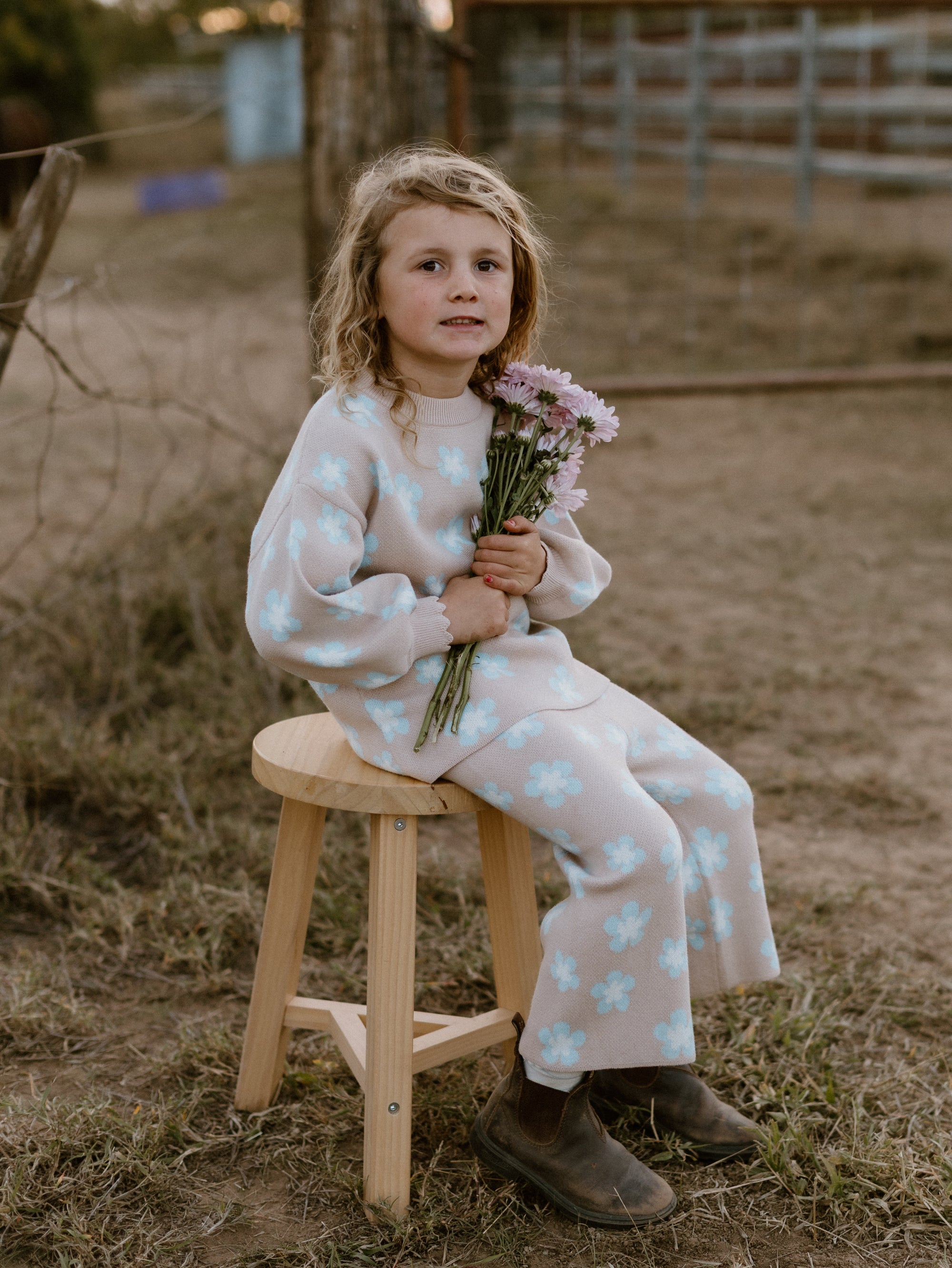 Mocha Blue Daisy Knit Set