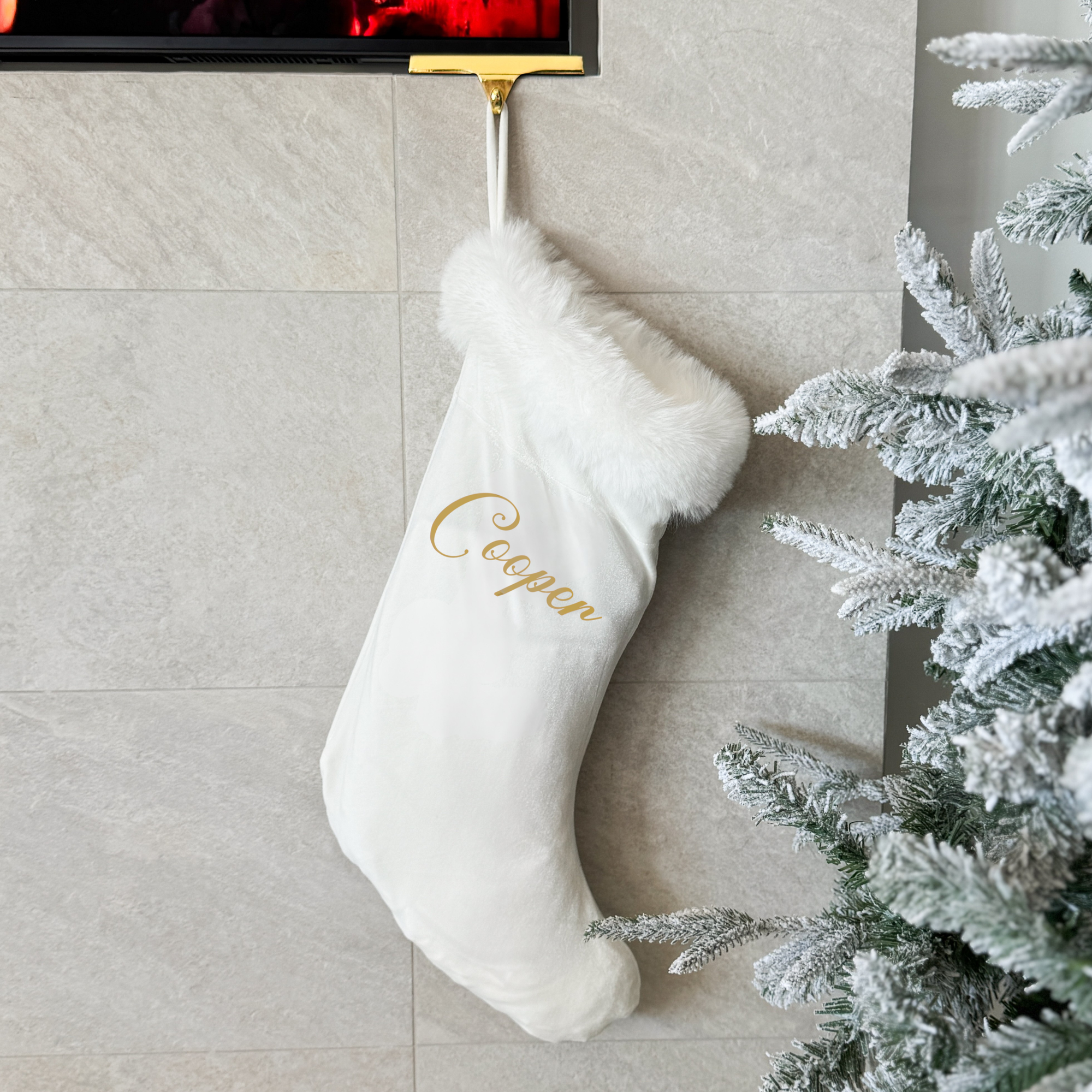 Personalised Holiday Velvet Stocking - Ivory - PRE ORDER - Est. Dispatch Early October