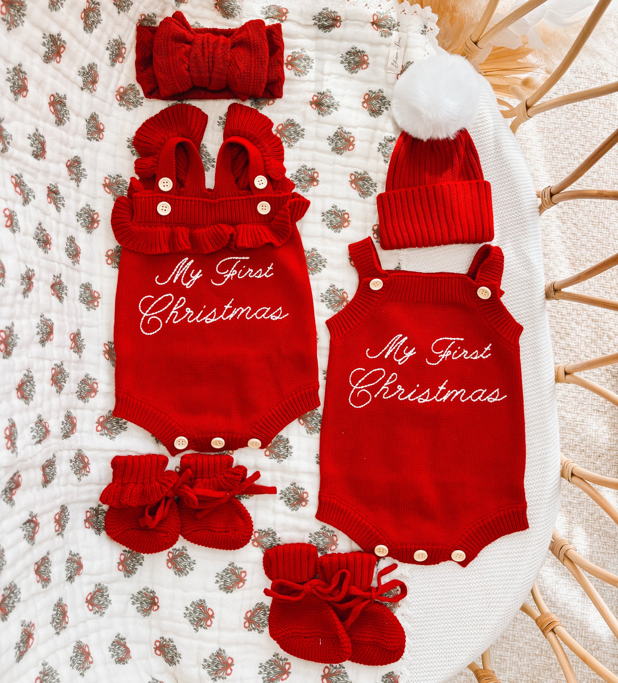 Embroidered ‘My First Christmas’ Singlet Knit Romper