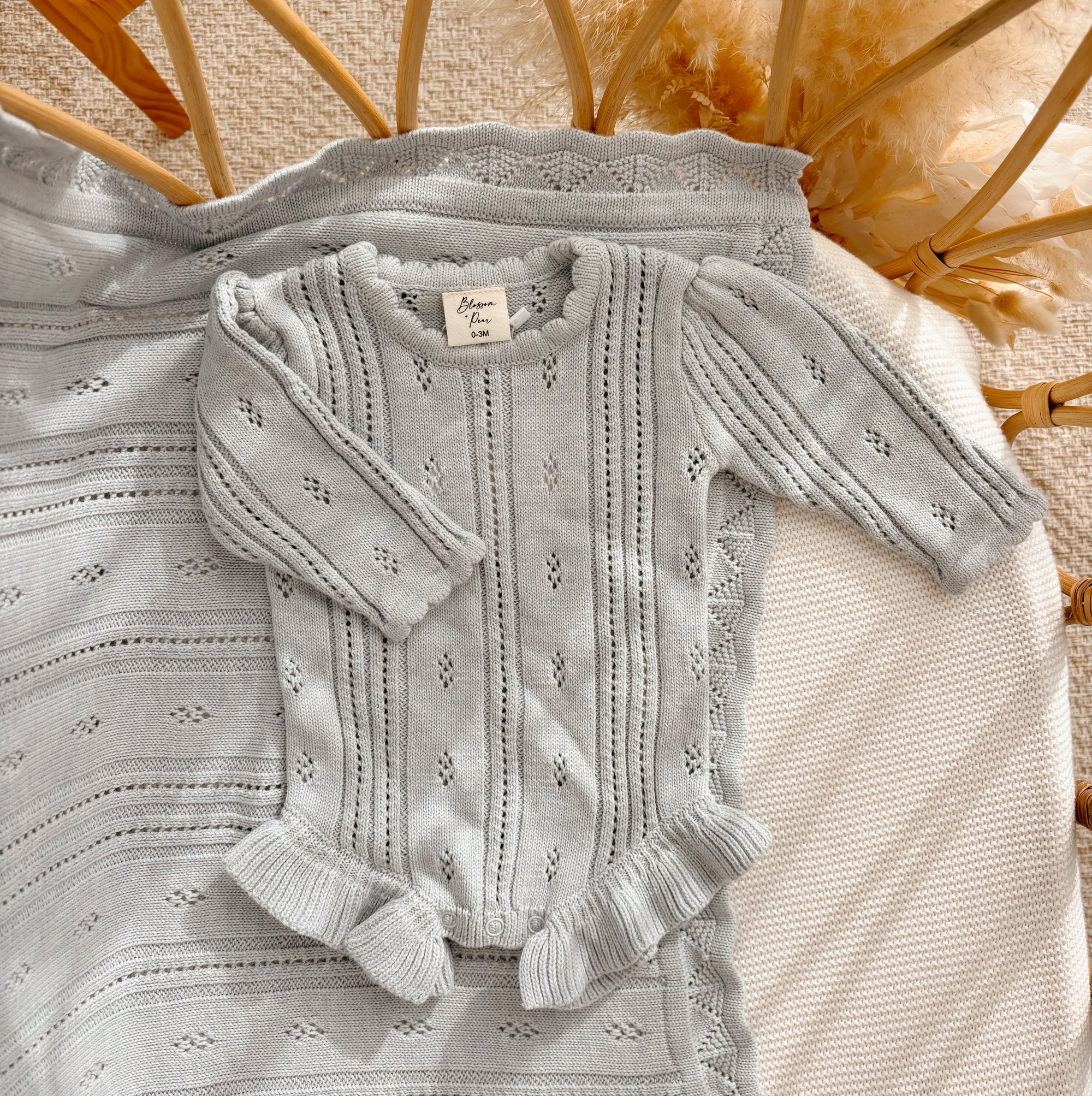 Margot Long Sleeve Frill Leg Romper - Powder Blue