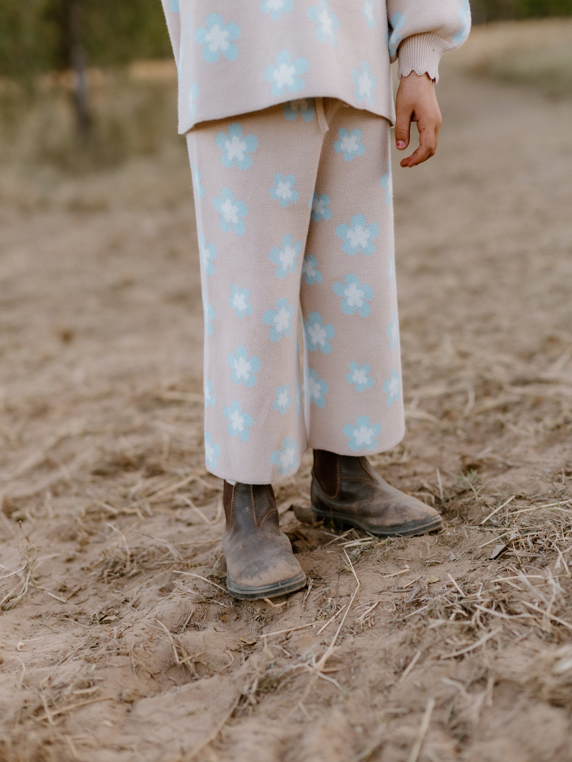 Mocha Blue Daisy Knit Set