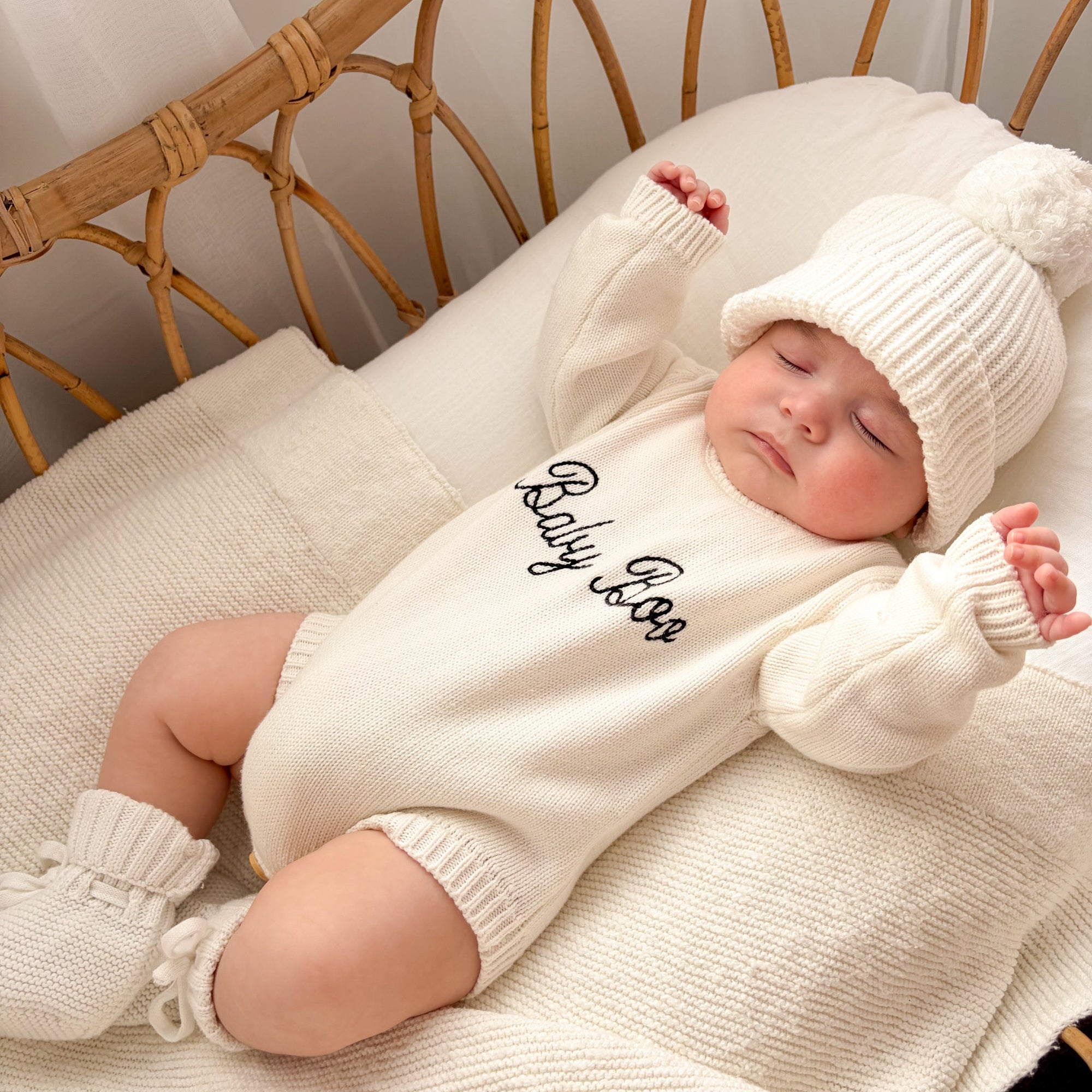 'Baby Boo' Long Sleeve Knit Romper - Milk