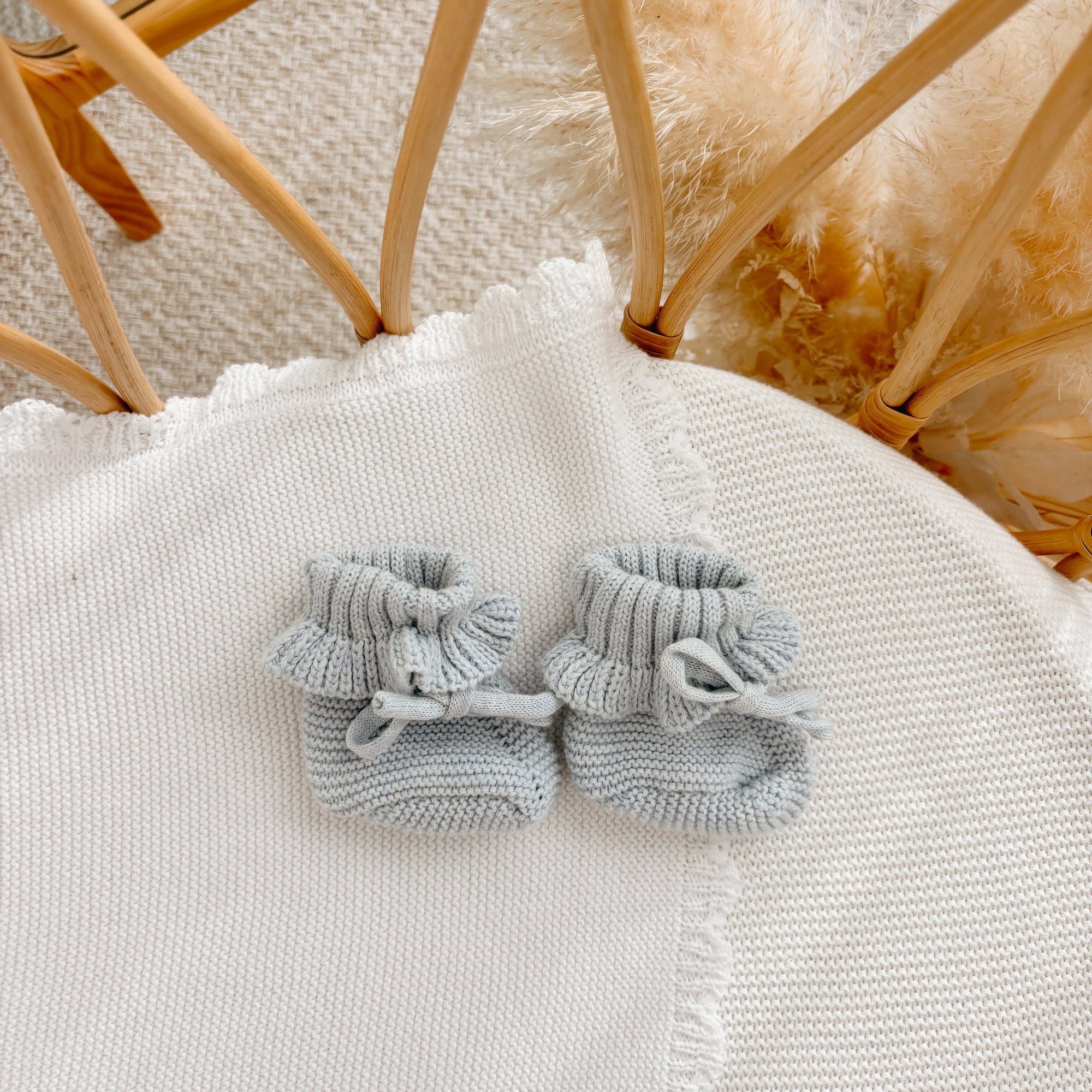 Frill Knit Booties - Powder Blue