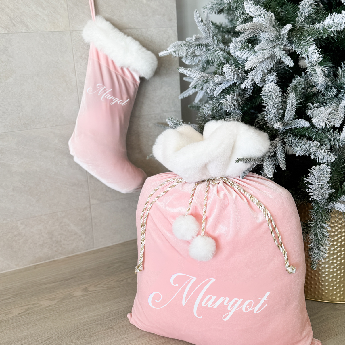 Personalised Holiday Velvet Stocking - Blush - PRE ORDER - Est. Dispatch Early October