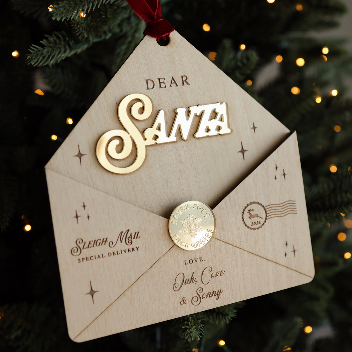 'Dear Santa' Wooden Letter Envelope