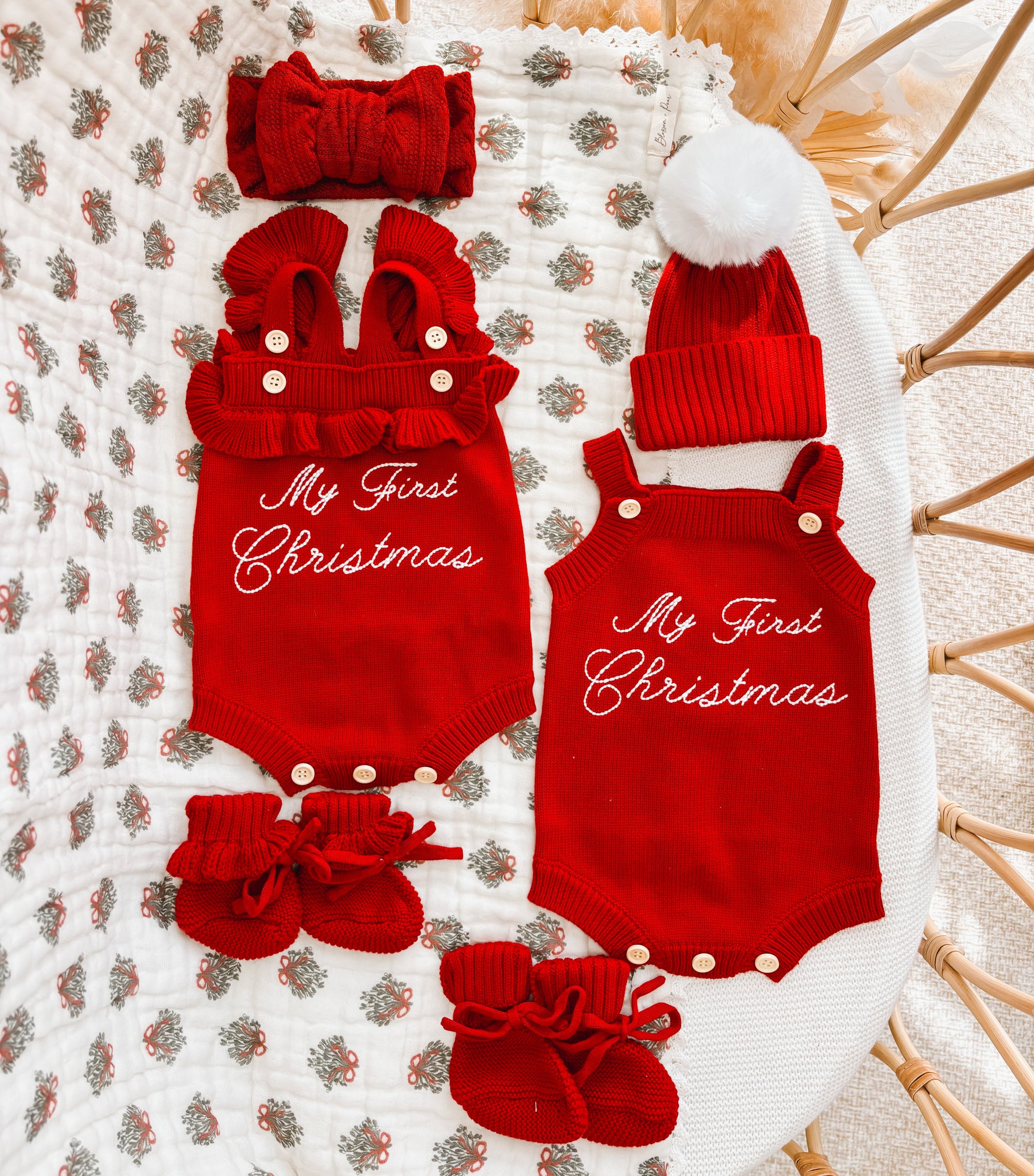 Embroidered ‘My First Christmas’ Singlet Frill Knit Romper