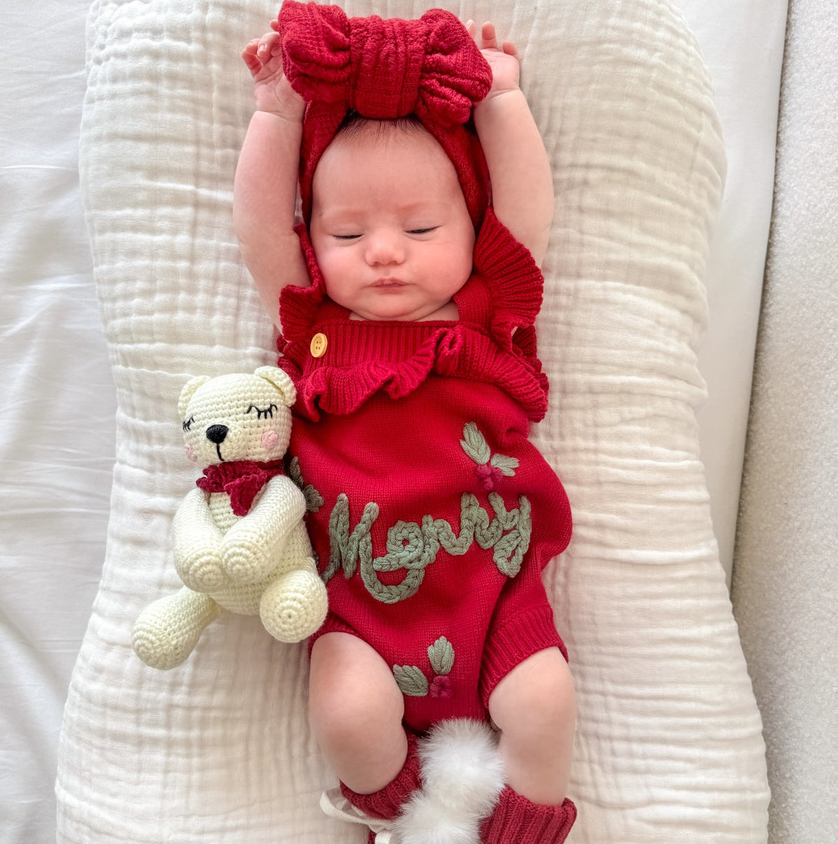 Merry Singlet Frill Knit Romper - Cranberry