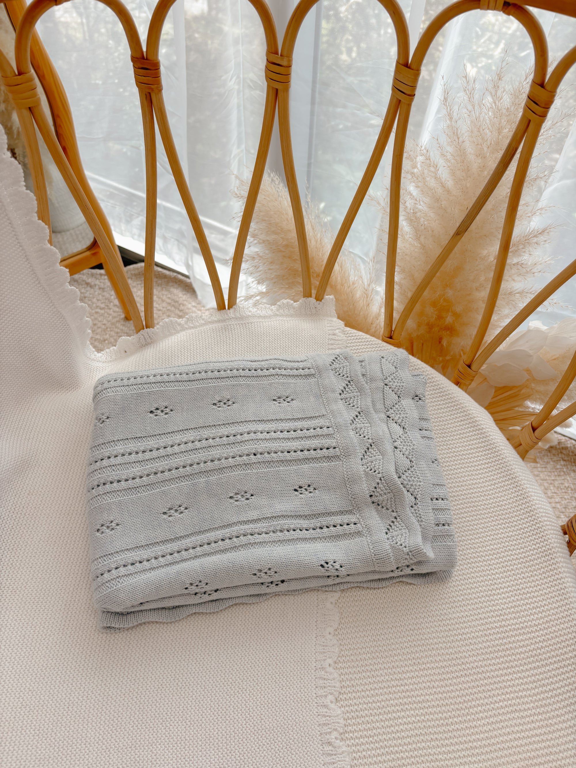 Margot Heirloom Knit Blanket - Powder Blue
