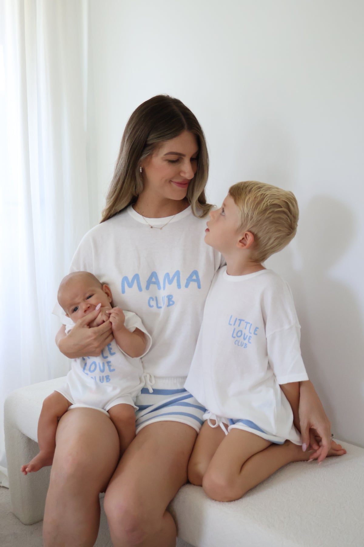 'Mama Club' Tee and Knit Shorts Bundle - White &amp; Blue