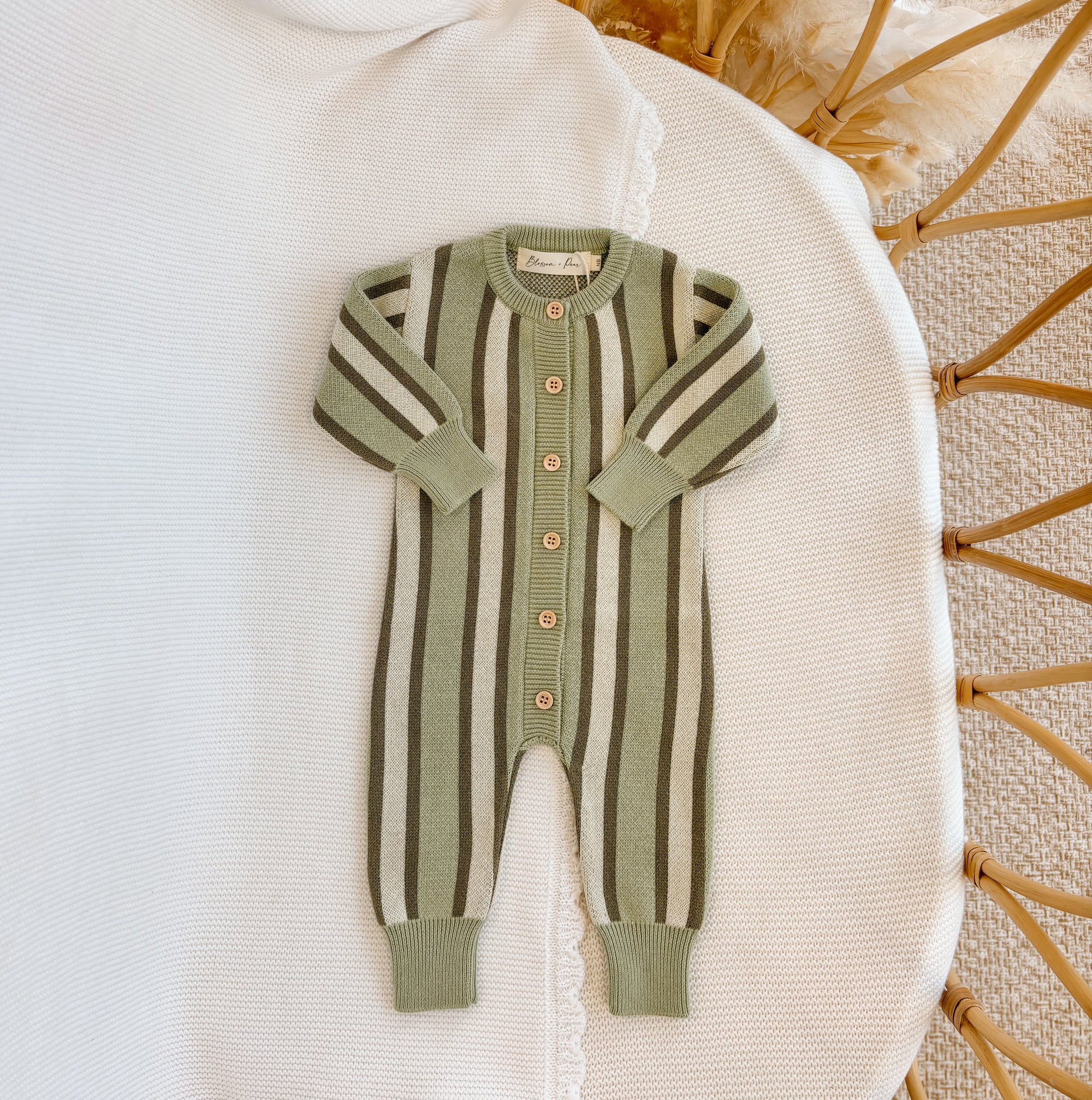 Olive Stripe Knit Romper