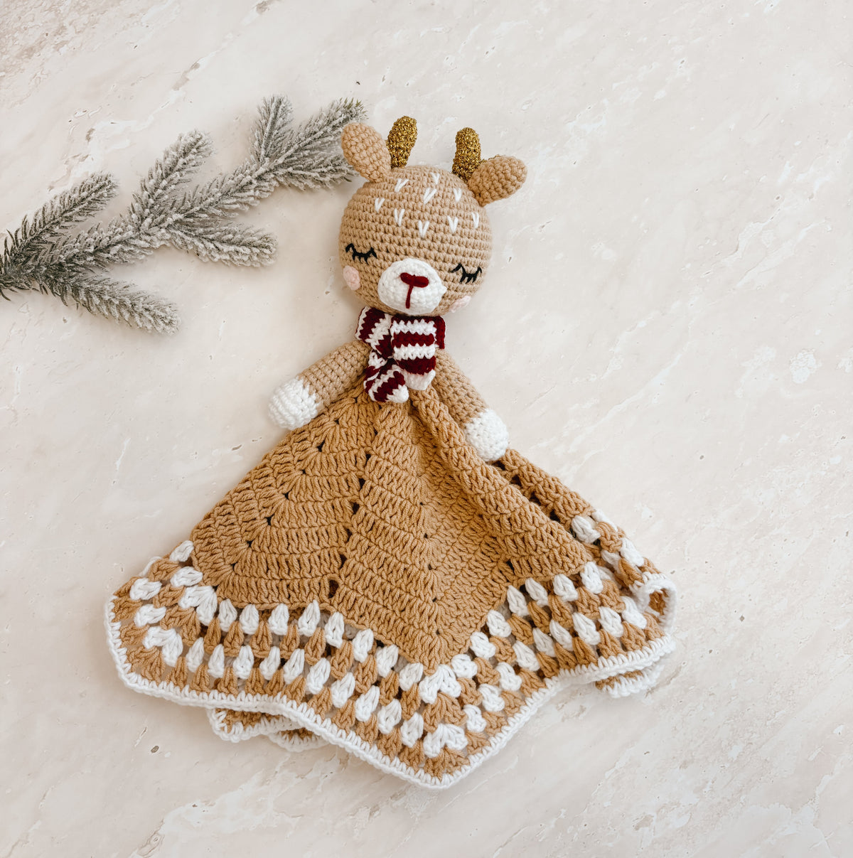 Festive Fawn - Heirloom Crochet Lovey Comforter