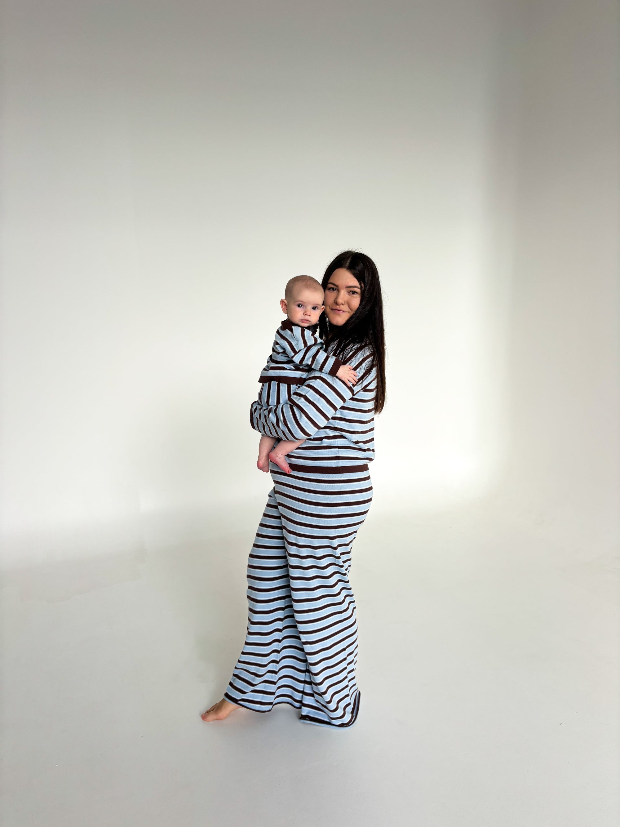 Ladies Mocha Blue Stripe Lounge Sweater