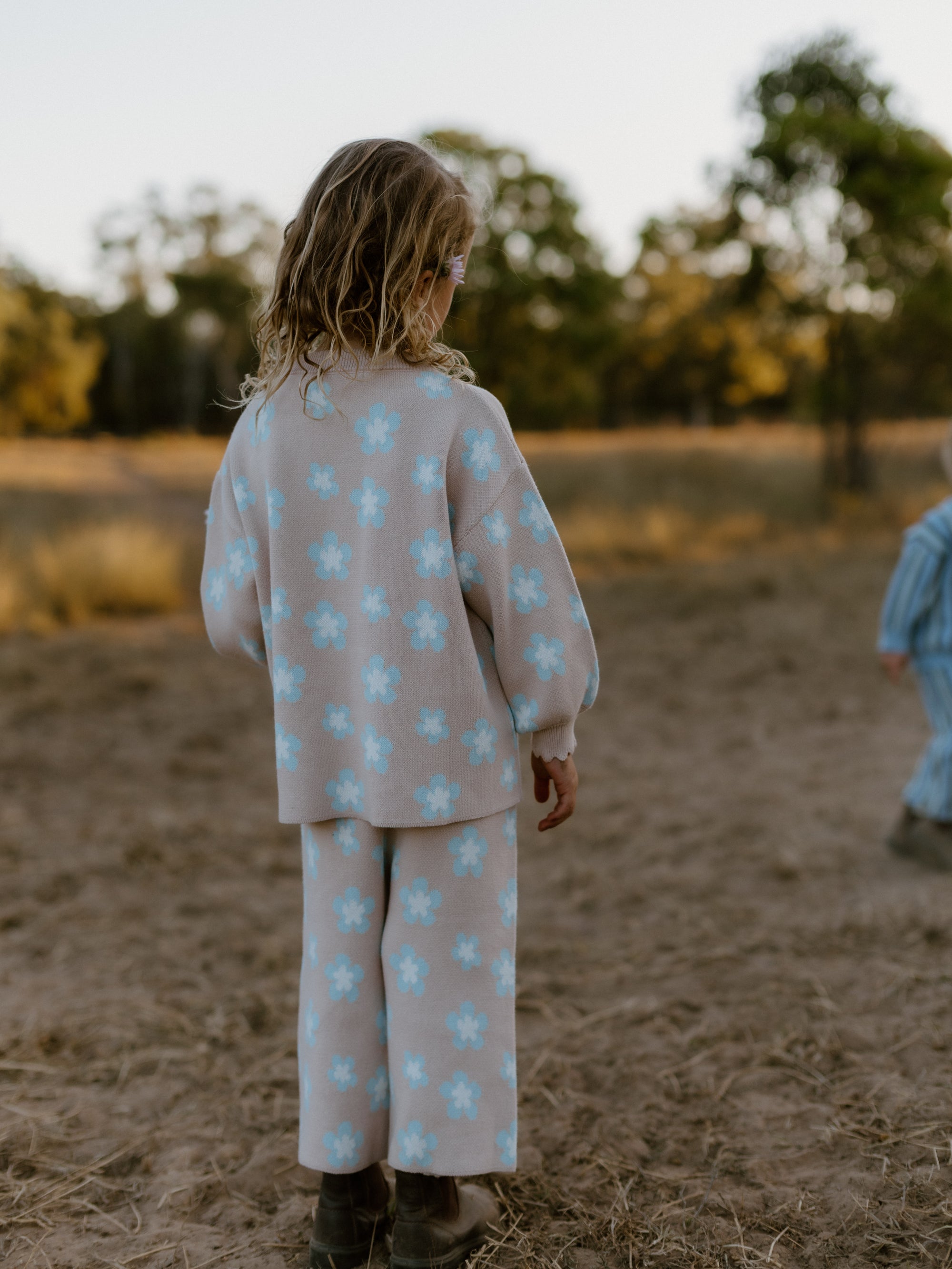 Mocha Blue Daisy Knit Set