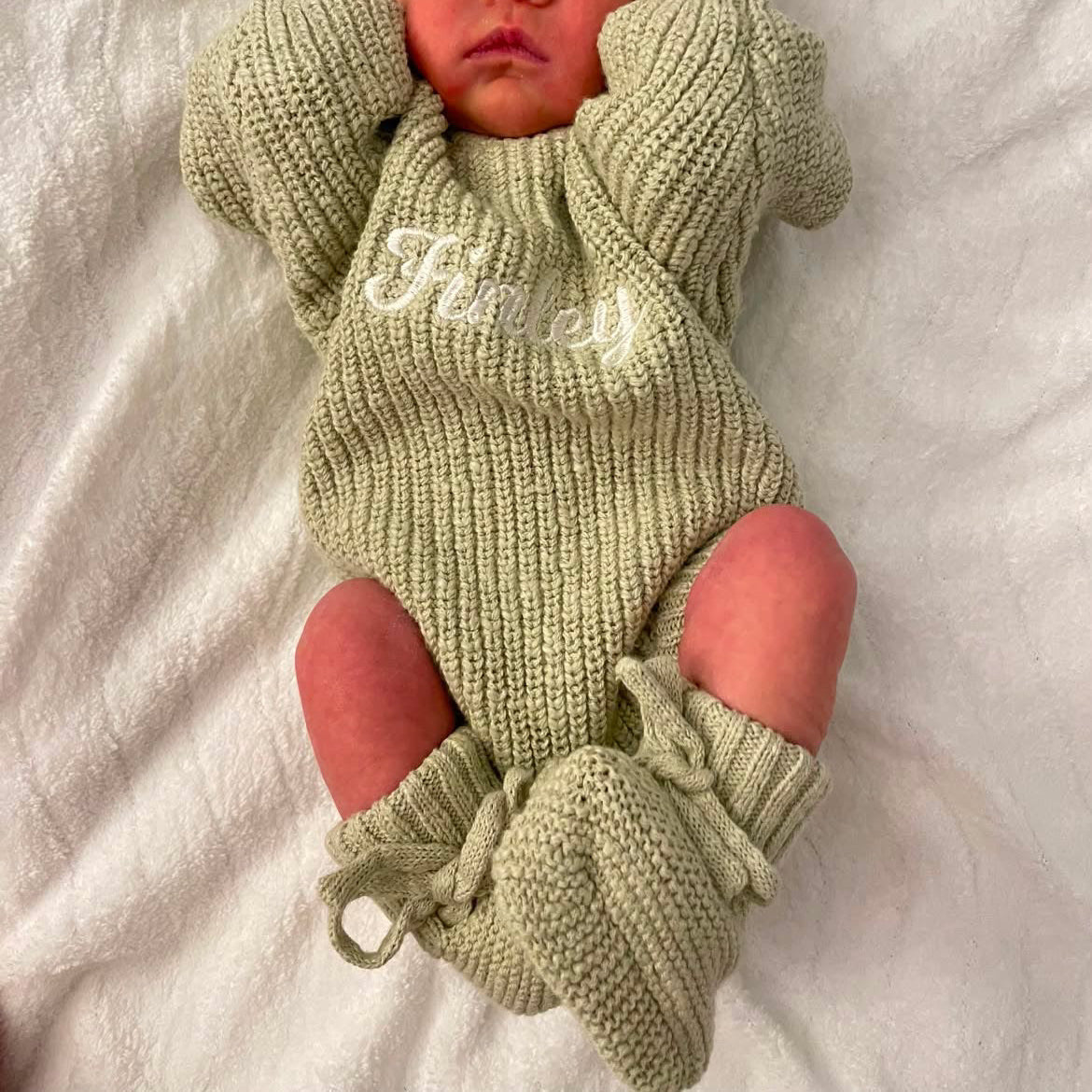 Long Sleeve Knit Romper - Apple