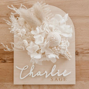 Wooden Acrylic Dried Floral Announcement Plaque