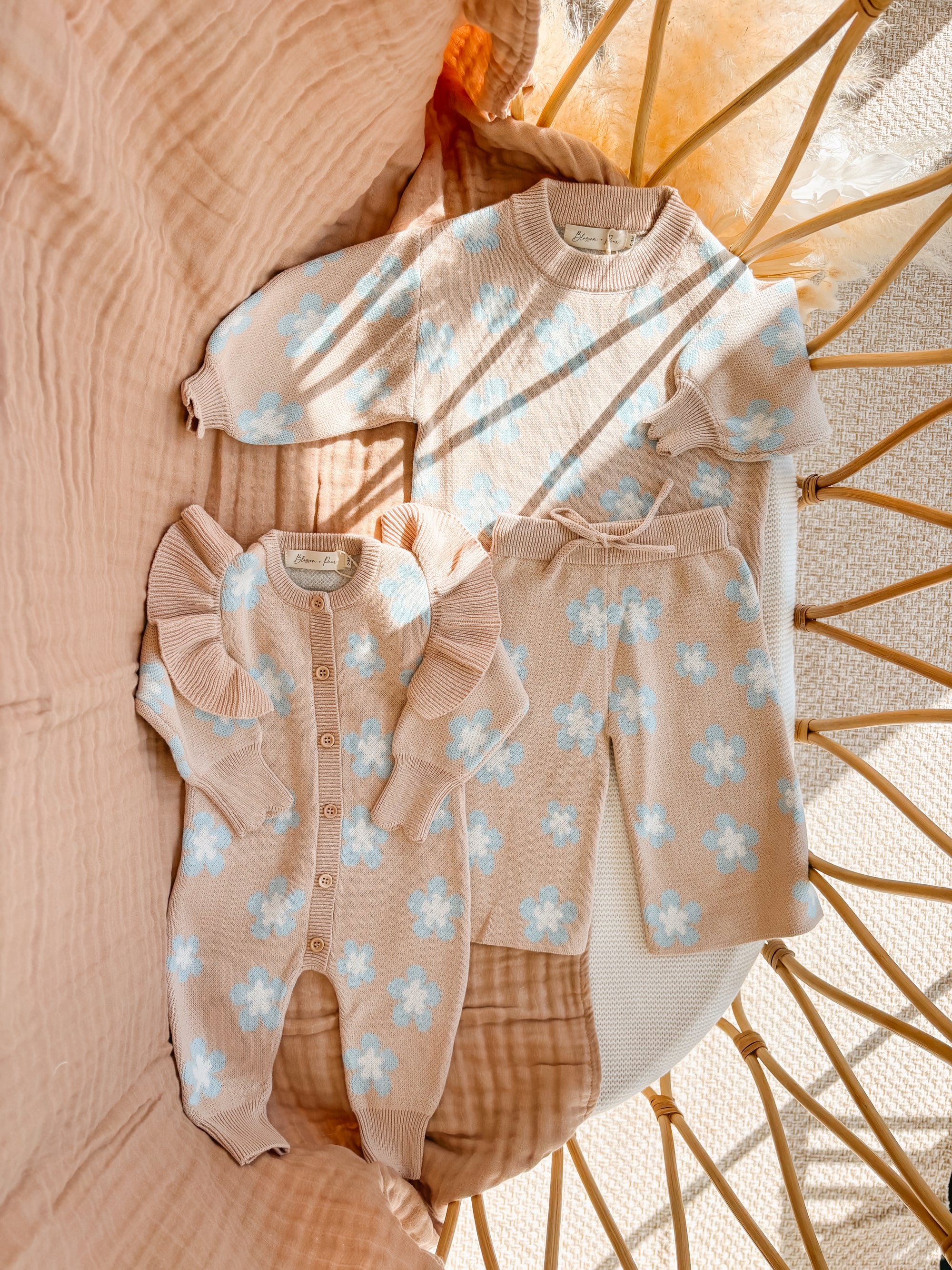 Mocha Blue Daisy Knit Set